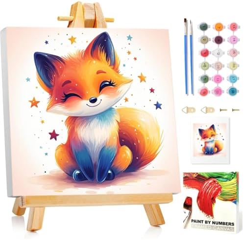 Fox Paint by Numbers Kit for Kids, 8x8 inch