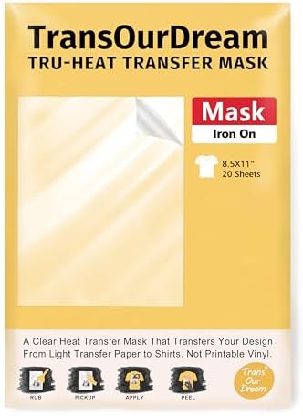 TransOurDream Heat Transfer Mask & Iron on Tape(20 Sheets, 8.5x11") - Iron-On Clear Positioning Film for Light Transfer Paper & Printable HTV on Shirts