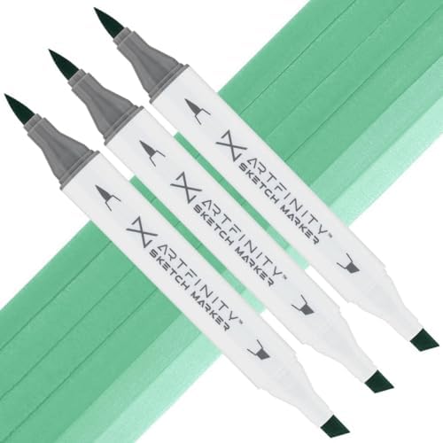 Artfinity Sketch Markers - Set of 3 - Green Mint BG5-4, Vibrant, Professional, Dye-Based Alcohol Markers for Artists, Drawing, Travel, & More