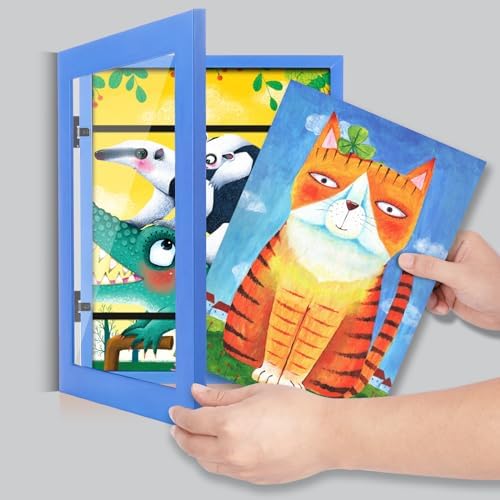 [2-Pack] Kids Art Frames, 8.5x11 Front Opening Kids Artwork Frames Changeable, Skyblue Artwork Display Storage Frame for Wall, Holds 50 Pcs, for 3D Picture, Crafts, Children Drawing, Hanging Art,