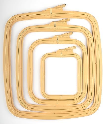 Nurge Square Embroidery Hoop - Plastic Cross Stitch Frame for Needlepoint & Embroidery - Adjustable Craft Hoop - Beige - Set of 4
