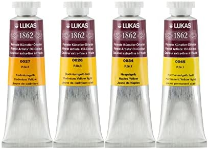 Lukas 1862 Professional Artist Oil Paint - Yellows, 37 mL - Set of 4 - Outstanding Lightfastness, Non-Yellowing, w/Beeswax for Smooth, Buttery Texture, Consistent Hue, Ideal for Professional Artists