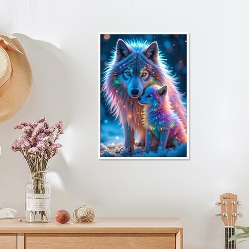 MVVMTOP Diamond Painting Kit for Adults 5D DIY Snow Wolf Full Drill Round Diamond Art Kits for Beginners Crystal Rhinestone Embroidery Painting Home Wall Decor Gift
