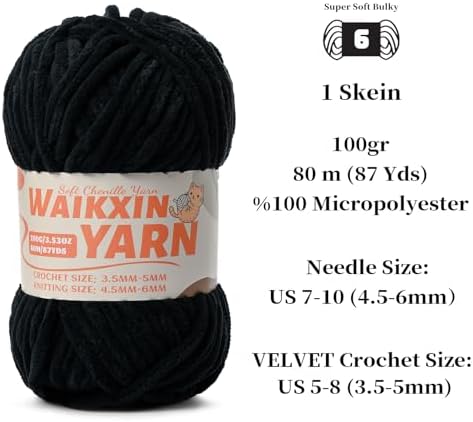 （4 Black） 4 Pack Super Soft Fuzzy Chenille Chunky Yarn for Crocheting, 400g (350yds) Velvet Fluffy Amigurumi Yarn for Hand Knitting Baby Blankets Weaving Craft