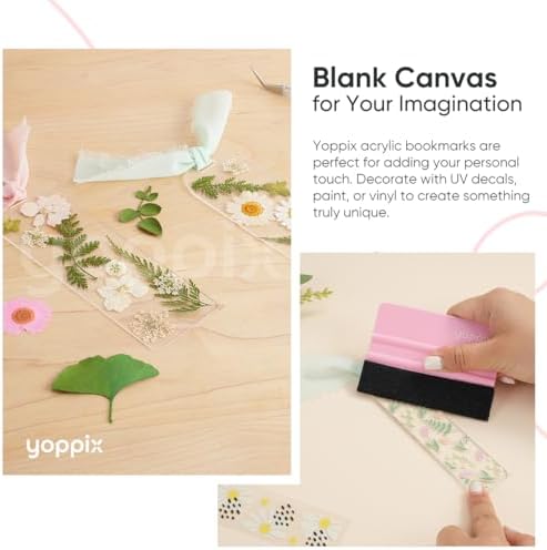 YOPPIX 6x2” Acrylic Bookmark Blanks- 30 Pieces Acrylic Bookmark Kit with 30 Pcs Ribbon for Reading Lovers DIY Crafts Hanging Tag Gifts Tag Price Tags, Graduation Back to School Gifts(Semicircle)