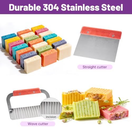 Soap Molds Kit, 42 oz Silicone Soap Loaf Mold with Wooden Box, Soap Making Kit for Homemade Soap and Crafts (Purple, 2 Silicone Mold and Wood Box)
