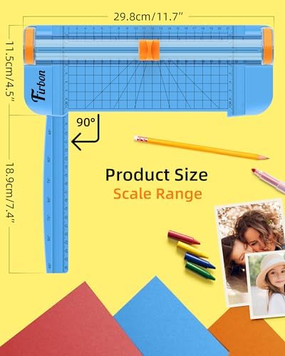 Firbon A5 Paper Cutter, Small Straight Paper Trimmer with Side Ruler | Blue Compact Design | Cuts Photo, Cardstock, Labels & Coupons | Portable Desktop Slicer | Scrapbooking & Craft Projects