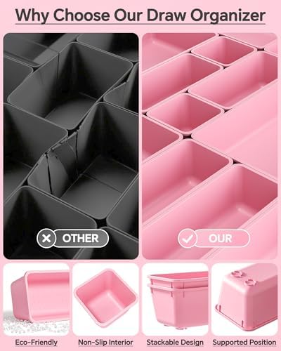 KEMETHY 25 PCS Plastic Drawer Organizers Set, 4 Sizes Vanity Organizer
