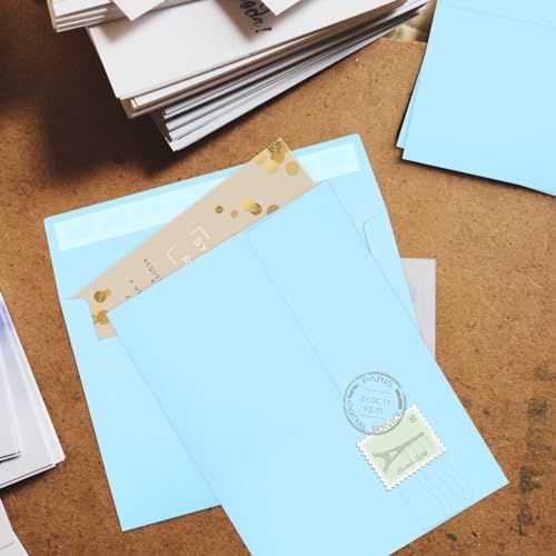 50 Packs Blue 5x7 Envelopes, Blue Envelopes 5x7, A7 Invitation Envelopes Self Seal for Weddings, Invitations, Photos, Greeting Cards, Mailing