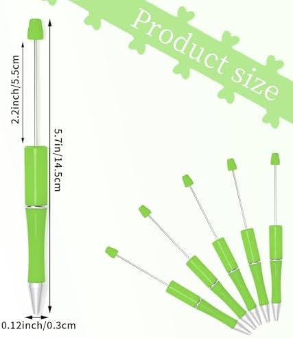 30Pcs Bright Green Beadable Pens Beaded Ballpoint Pens Bulk for DIY Writing