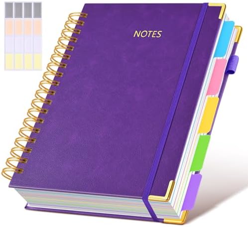 Hardcover Spiral Notebook journal with Removable Dividers Tabs, 300 Pages Leather 5 Subject Notebook College Ruled, 8"x10" Large B7 Notebooks for Work School Note taking, Lined Journal for Women,Navy