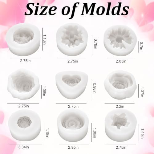 9 Pcs Flower Molds Silicone Candle Molds for Candle Making
