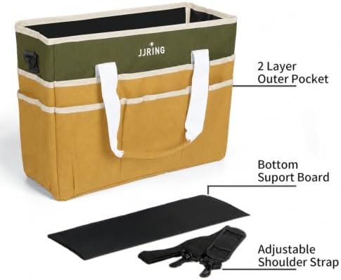 JJRING Craft Organizer Tote Bag Large Art Storage Caddy Dark Green&Brown | With Multiple Pockets For Sewing, Scrapbooking, School, Medical, And Office Supplies