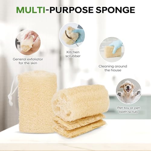 Natural Loofah Sponge, Exfoliating Body Scrubber for Men & Women, 4 Pack