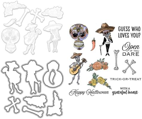 Skeleton Happy Halloween Clear Stamps and Die Cuts Sets for DIY Card Making