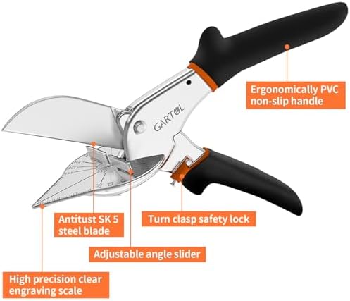GARTOL 45-135° Adjustable Miter Shears, Quarter Round Cutter for PVC & Trim