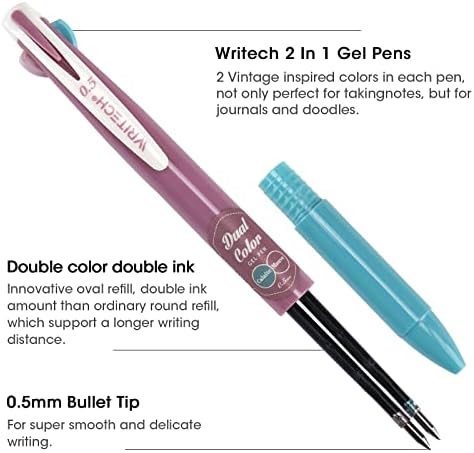 WRITECH Retractable Gel Ink Pens: 0.5mm 2-in-1 Multicolor Fine Point 4ct | Colorful Click Pen No Smear Bleed Smooth Writing For Journaling Drawing Note Taking For Teacher Student Nurse Home Office