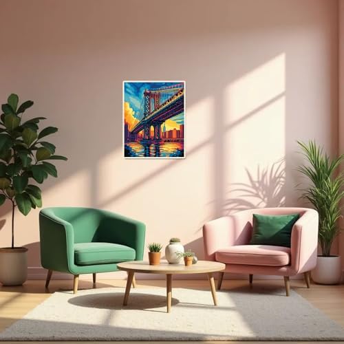 Manhattan Bridge Paint by Numbers Kit for Adults Beginner Sunset Oil Painting Kit Adult Paint by Number Kits on Canvas DIY Painting for Beginners Art by Numbers for Gifts Home Wall Decor 16x20 Inch﻿