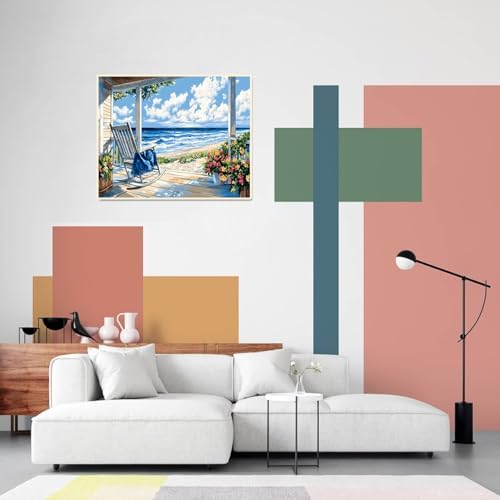 Beach Paint by Numbers Kit for Adults Beginner Landscape Oil Painting Kit Adult Paint by Number Kits on Canvas Ocean DIY Painting for Beginners Art by Numbers for Gifts Home Wall Decor 16x20 Inch