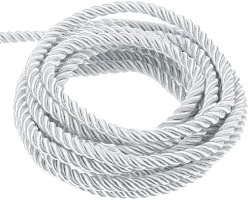 MECCANIXITY Twisted Cord Trim, 5 Yard 3mm 3-Ply Twine Braided Rope Shiny Thread String for Craft Gift Bag Curtain Christmas Decor, White - 5m