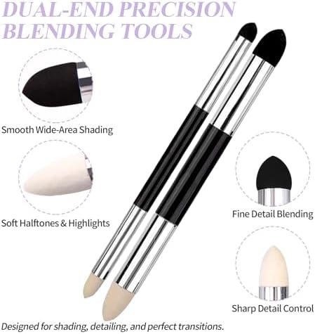 15 PCS Blending Stumps and Blending Sponge Pens with Sandpaper Pencil Sharpener, Tortillions Blending Sticks for Shading Complete, Blending Pencils for Student Artist Charcoal Sketch Drawing Tools