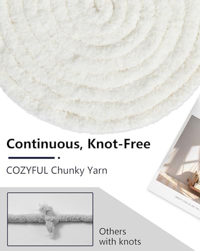 Cozyful Chunky Yarn for Hand Knitting, #9 Thick Jumbo Big Chunky Yarn for Crocheting, Super Chunky Knit Blanket Yarns, Large Chunky Chenille Yarns, 8 Pack (30 yds 8 oz Each Skein), Cream