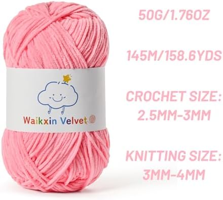 3 Pack Fluffy Chenille Yarn for Crocheting，Baby Yarn for Crocheting Soft，150g/5.28oz Velvet Amigurumi Yarn ，Fingering Weight Yarns for Crocheting Baby Blankets、DIY Craft.(3 Pink)