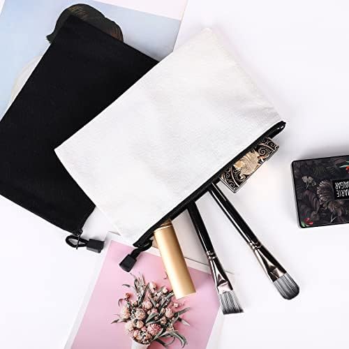 12 Pack DIY Craft Cotton Canvas Bag, Multi-Purpose Cosmetic Bag Makeup Pouches with Zipper Travel Toiletry Bag (XS, Black)