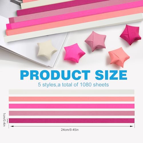 FoDau770 Solid Color Star Paper Strips - 1080 Sheet, Pink Series