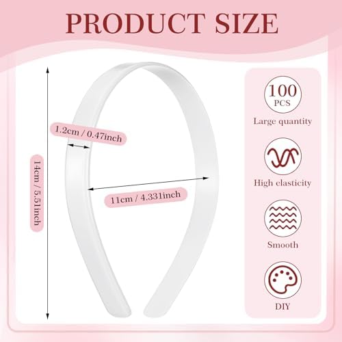 Hotop Plastic Headbands Bulk No Teeth Plain for Women,1/2 Inch Wide,White
