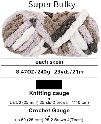 Chunky Chenille Yarn - Bulky Thick Fluffy Yarn for Crocheting and Knitting Blankets, Soft Plush Yarn, 8 Jumbo Pack 30.5 (Coffee Truffle)
