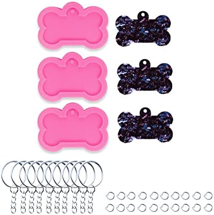 3pc Dog Bones for Pet Dog Tag Necklace Resin Crafting Silicone Mold Crafts Epoxy Resin Art Diy with 10PC Key Ring(DY0061+DY0061+DY0061)