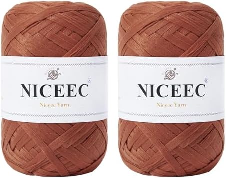 NICEEC 2 Skeins Soft Tape Yarn-Caramel