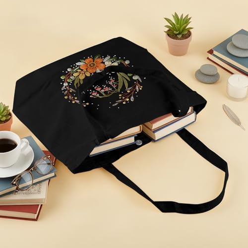 ERKOON Canvas Tote Bag Embroidery Kit for Beginners, Floral Arts Crafts Cross Stitch Kits for Adults Including Stamped Embroidery Bag with Hoops, Needle, Instruction and Color Threads (Flower)