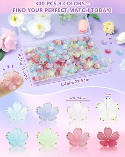 FIVEIZERO Flower Charms, 300Pcs 8 Colors Acrylic Cherry Blossom Beads