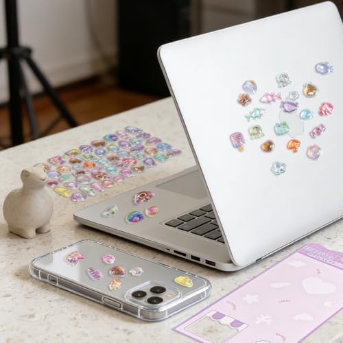 Cute Relief Stickers Purple Ocean Theme Puff Stickers with Glitter Kawaii Fish, Snails, Seaweed 3D Puffy for Scrapbooks Planner Journals Laptops Phone Case Decoration Laptops Phone Case DIY