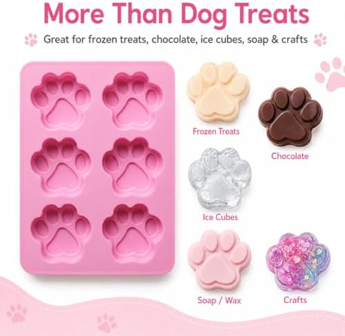 Set of Two Dog Paw Print Silicone Mold for Homemade Dog Treats for Baking Chocolate Candy, Oven Microwave Freezer Safe (Paw Print)
