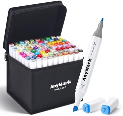 AnyMark 80 Colors Alcohol Markers Chisel & Fine Dual Tip