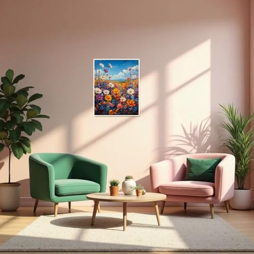 Flowers Paint by Numbers Kit for Adults Beginner Floral Oil Painting Kit Adult Paint by Number Kits on Canvas Wildflower DIY Painting for Beginners Art by Numbers for Gifts Home Wall Decor 16x20 Inch