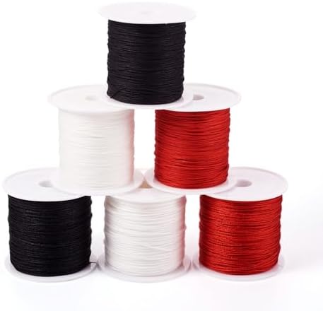 6 Rolls Nylon Cord Bracelets String 0.6mm 0.8mm Nylon Beading Thread 3 Colors Braided Chinese Knotting Cord for Macrame Friendship Bracelets Jewelry Making DIY Crafts