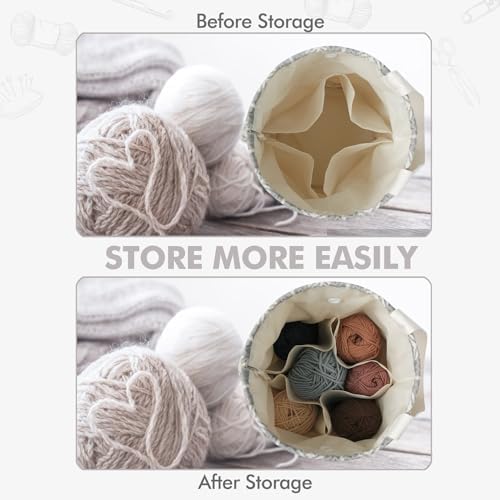 TOGETRUE Yarn Bag, Knitting Crochet Bag, Portable Yarn Storage Bags Organizer for Crocheting Project,Store Skein Ball, Short Knitting Needle (Large,Grey)