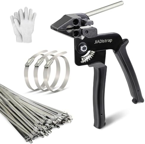 Heavy Duty Banding Strapping kit Contain 100Pcs 0.18"x 11.8" 304 Stainless Steel Zip Ties Self-Locking & Tensioner with Cutter Tool Glove