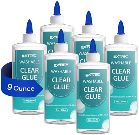Clear Glue, Washable Liquid Glue 9 Ounces, 6 Count – Slime Glues, Art Crafts, for Home and School Glues, Dries Clear, Non-Toxic