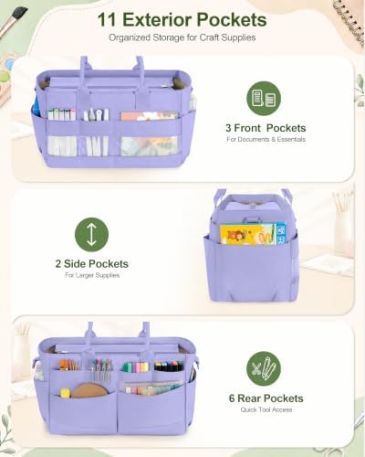 Marscamd Craft Organizer Tote Bag, Art Supply Caddy, Purple