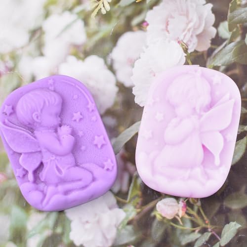 WANDIC 1 Piece Angel Silicone Soap Mold, 4-Cavity 3D Angel Candy Chocolate Making Mold Homemade Candle Drip Glue Mold Gypsum Making Supplies for DIY Crafts