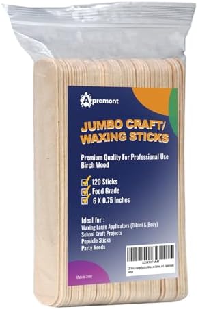 Apremont 120 Piece 6 Inches Large Jumbo Wooden Craft Sticks, Premium Natural Organic Wood, Waxing, Project, Tongue Depressor, Popsicle, Ice Cream Stick,Woodcraft, Paint Stirrer and Art