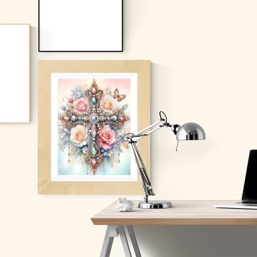 MBNTJHT DIY Cross Paint by Numbers Kit on Canvas for Adults,Easy Flowers Cross Paint by Number Kits for Beginners,Digital Oil Painting Kits for Home Wall Decor 16X20 Inch.