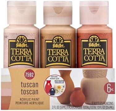 FolkArt Terra Cotta Acrylic Paint Set, Essentials 6 Piece DIY Terra Cotta Acrylic Paint Kit Featuring 6 FolkArt Colors For DIY Indoor & Outdoor Multi-Surface Craft Projects, 7592