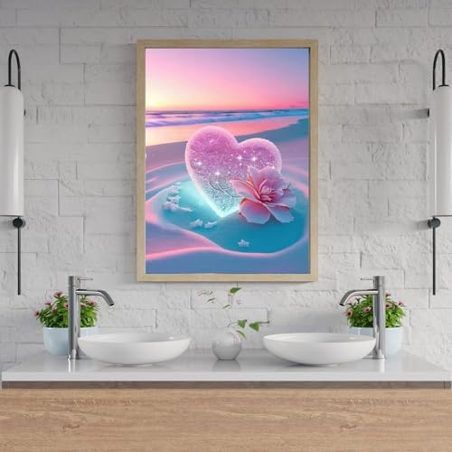 ajepon Beach Diamond Painting Kits for Adults-Diamond Art Kits for Love Heart,Gem Art Kits Beaches for Adults for Gift Home Wall Decor(16x12inch), G3828-US