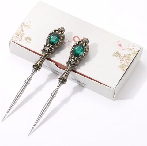 2Pcs Metal Embroidery Awl Set, European Vintage Carved Handle Scratch Awl, Sharp Sewing Awl Tool for Sewing with Storage Cases, Durable and Leather Punch Stitching DIY Craft(Antique Bronze)